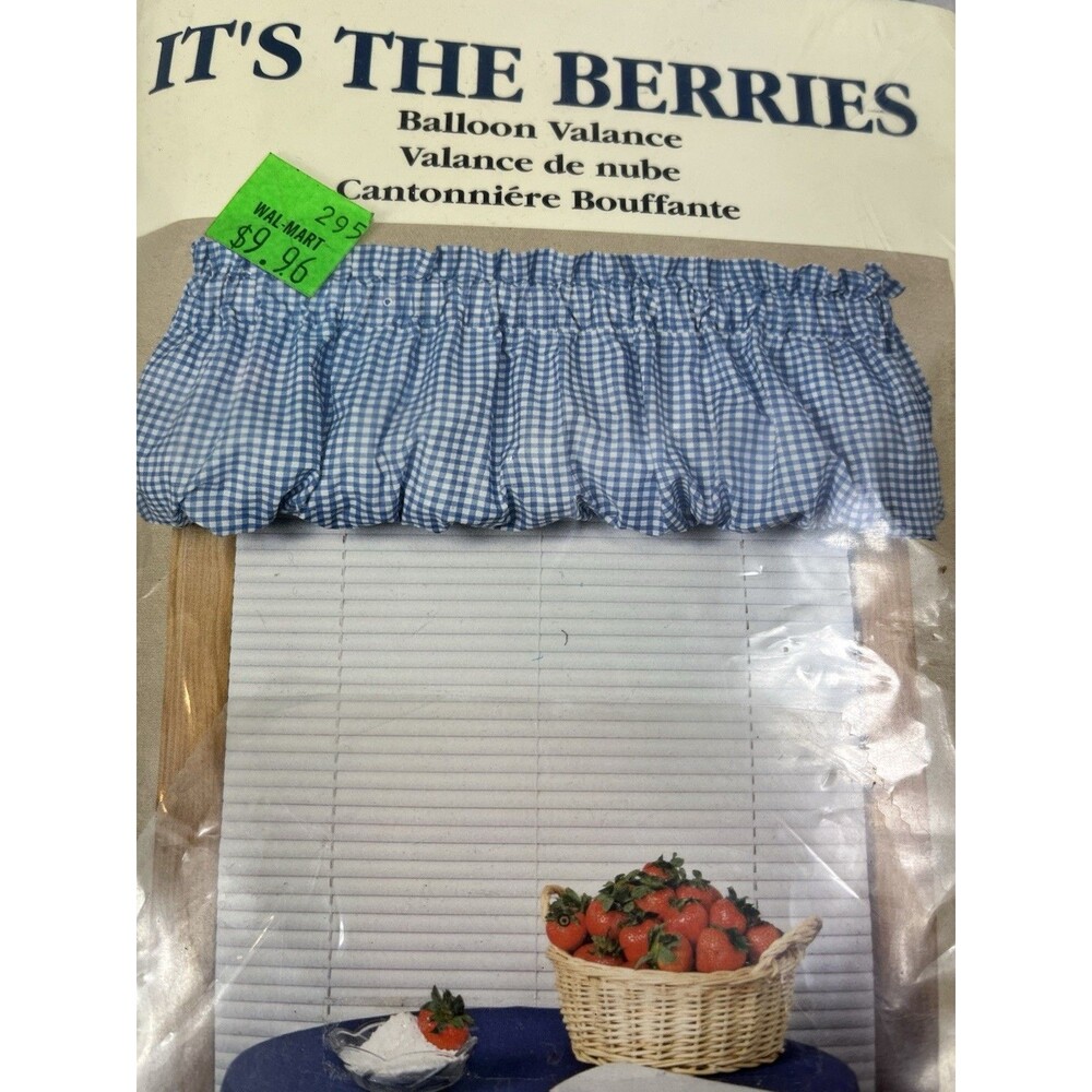 Vintage Navy Gingham Balloon Valance Blue Valances NOS Cottage core Grannycore